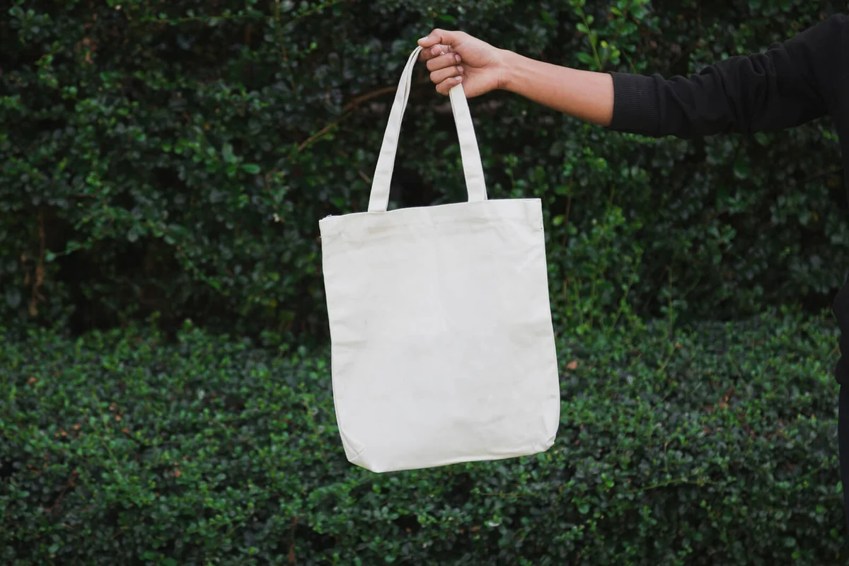 Man Holding Bag Canvas Fabric For Mockup
