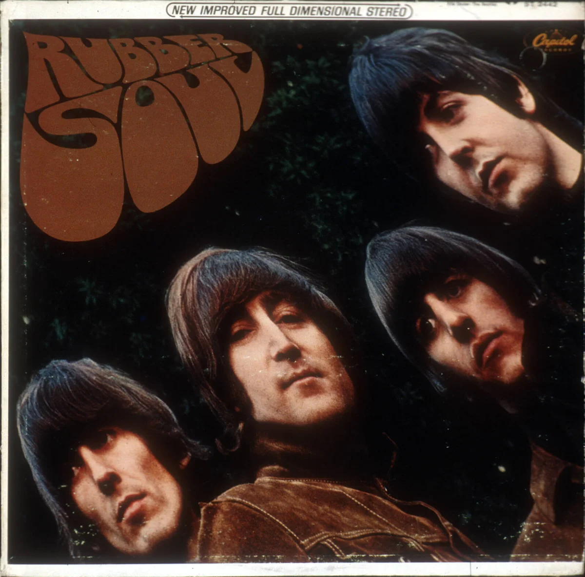 Album cover for rock and roll band "The Beatles" album entitled "Rubber Soul"  | Getty Editorial Use