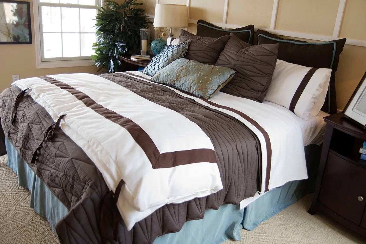 Chocolate and blue bedding