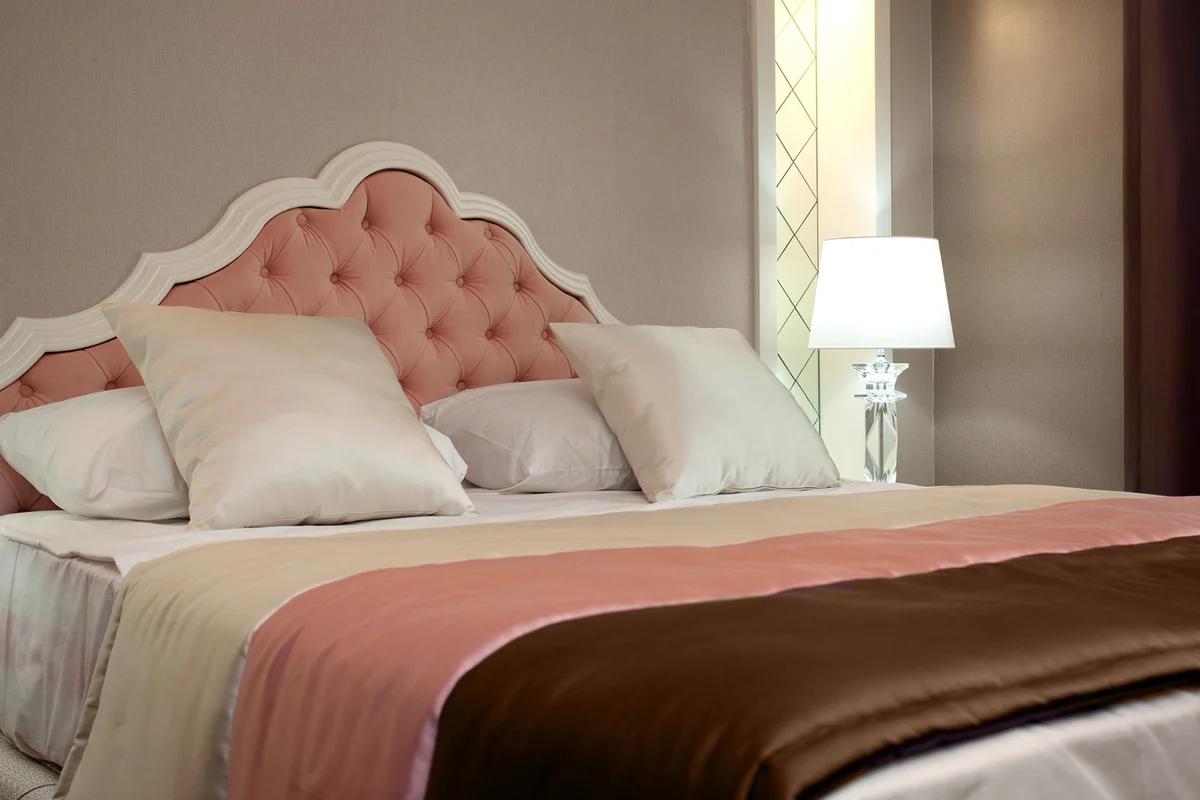Beige, coral and brown bedding