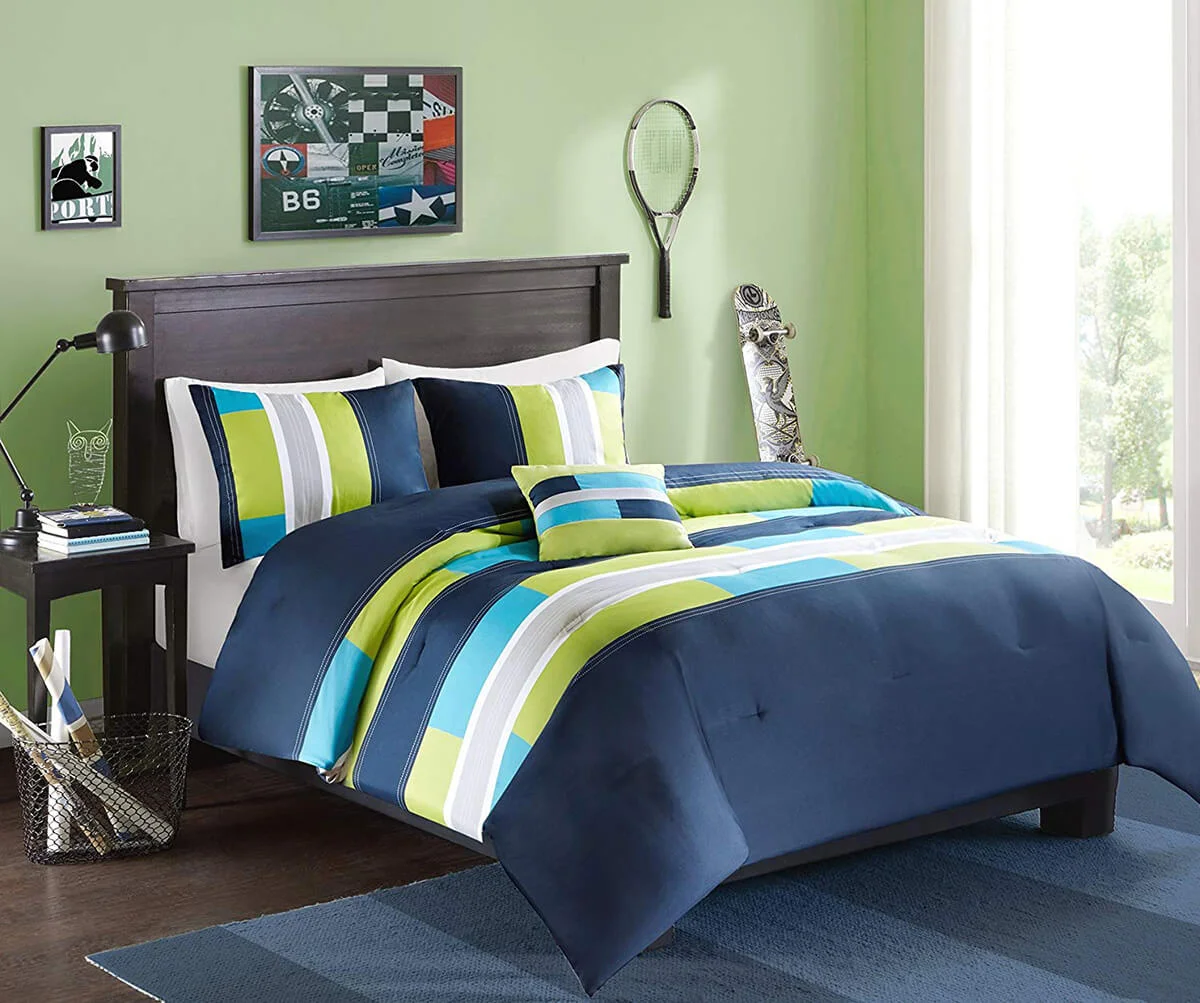 Comfort Spaces - Pierre Comforter Set - 3 Piece - Dark Blue/Navy - Multi-Color pipeline Panels - Perfect For Dormitory - Boys - Twin/Twin XL size, includes 1 Comforter, 1 Sham, 1 Decorative Pillow / https://amzn.to/2JW0sdL