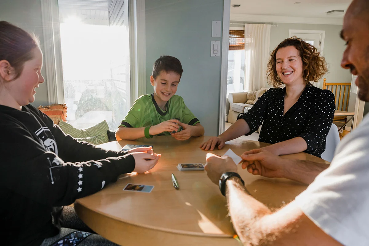 family playing game together