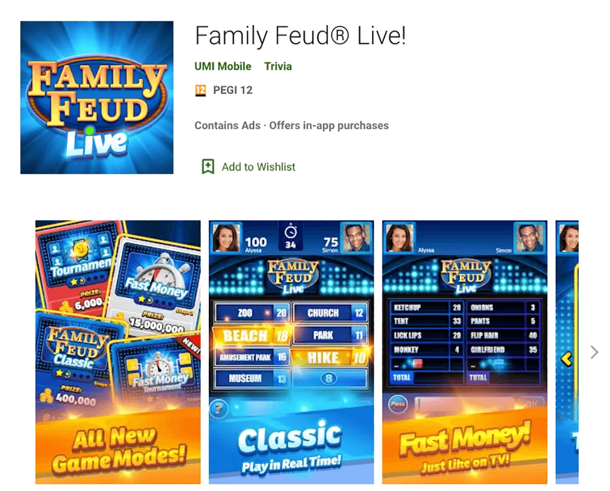 Screenshot of Google Play Store - Family Feud Live!