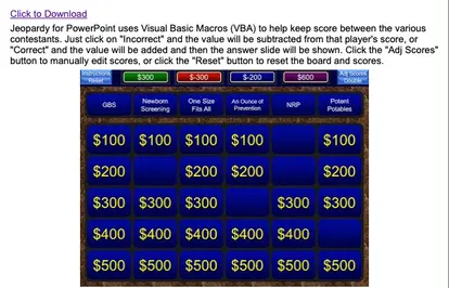 Screenshot of Jeopardy for Powerpoint