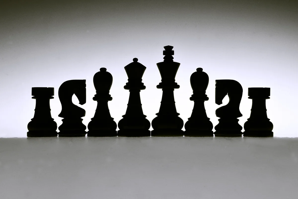 Shilouetted Chess pieces, black & white