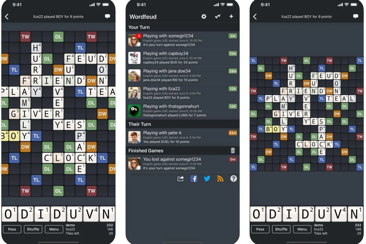 Screenshot of Word Feud Game from the Apple Play Store