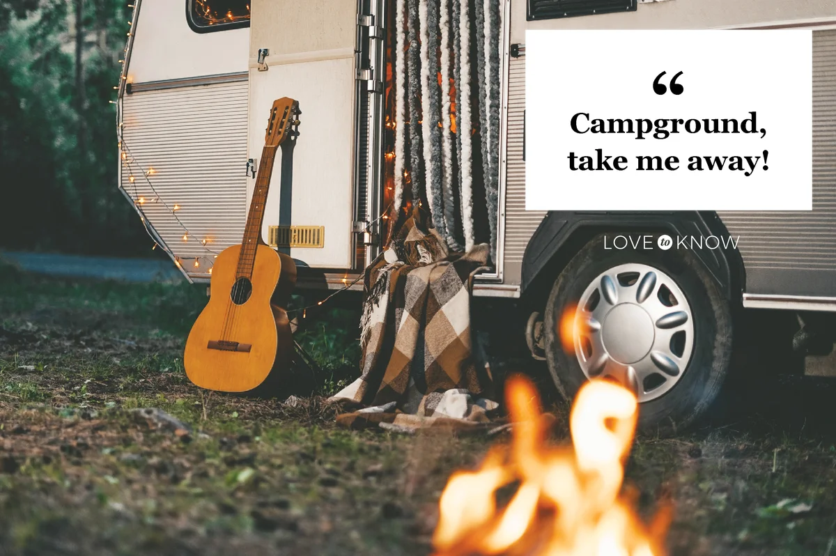Camper Van With Guitar And Fire Place Parking In Forest At Night
