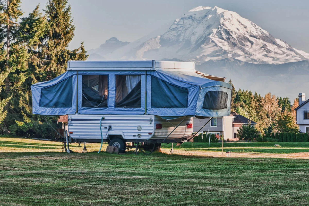 Tent Camper In a Neighborhood Back Yard