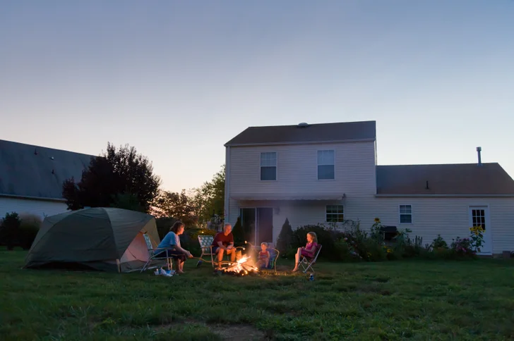 Camping practice in backyard