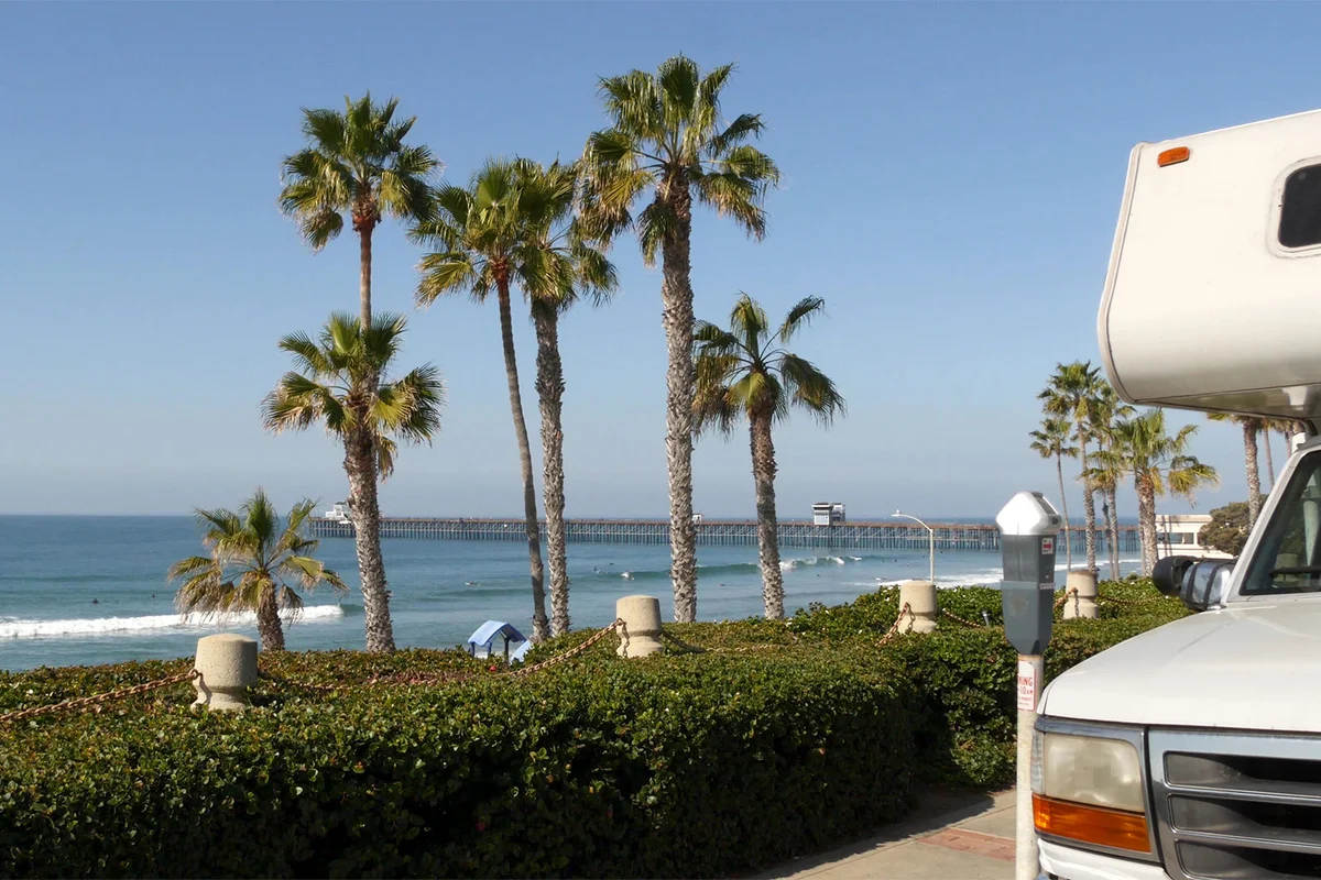 RV camper van at San Diego beach area