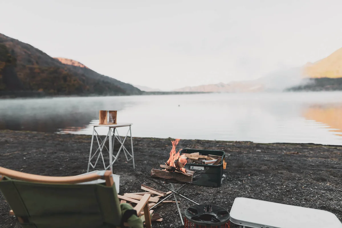 camping by the lake in the morning