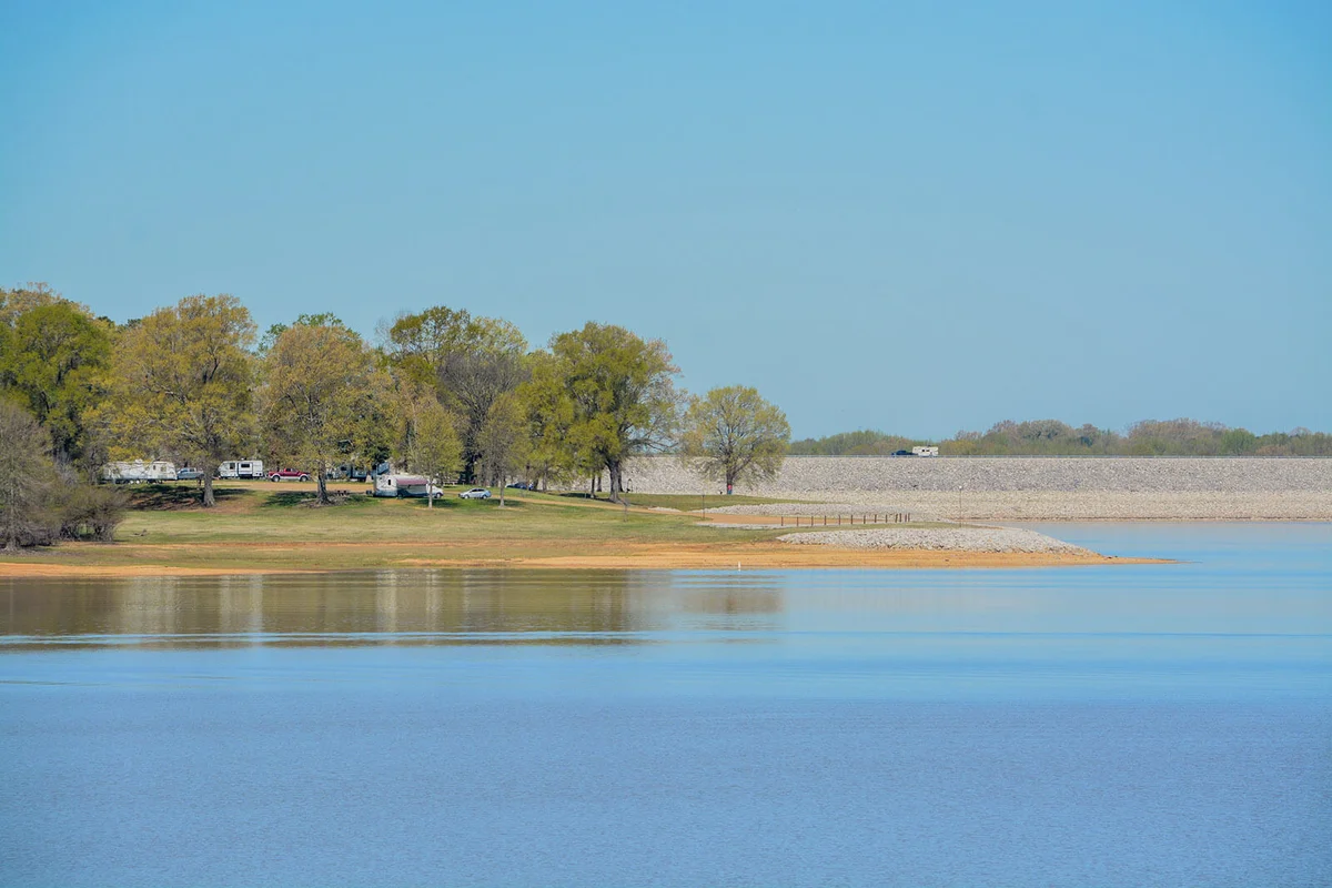 Beautiful park view of Enid Lake in George Payne Cossar State Park at Oakland, Yalobusha County, Mississippi