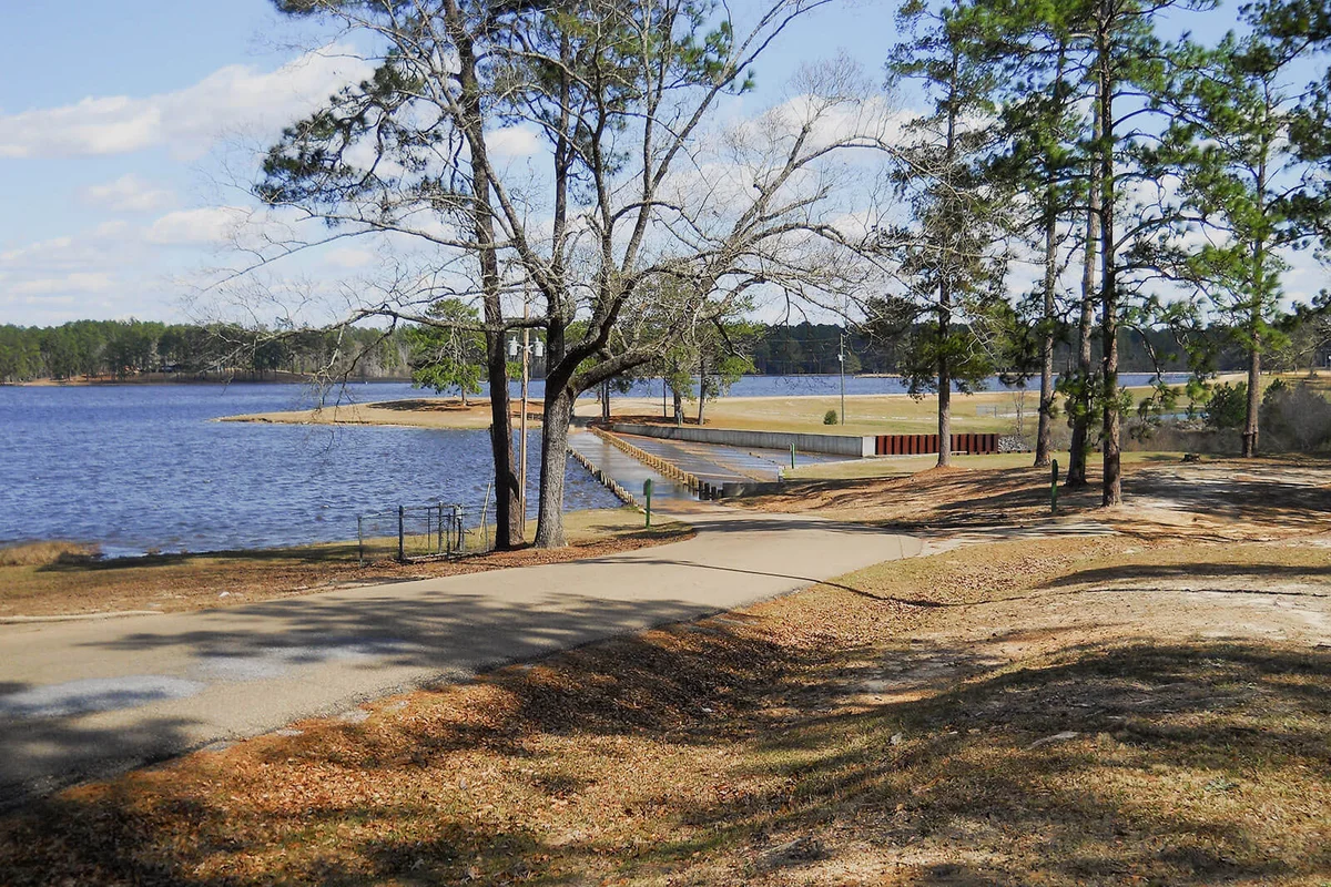 Geiger Lake spillway at Paul B. Johnson State Park, Forrest County, Mississippi, USA.