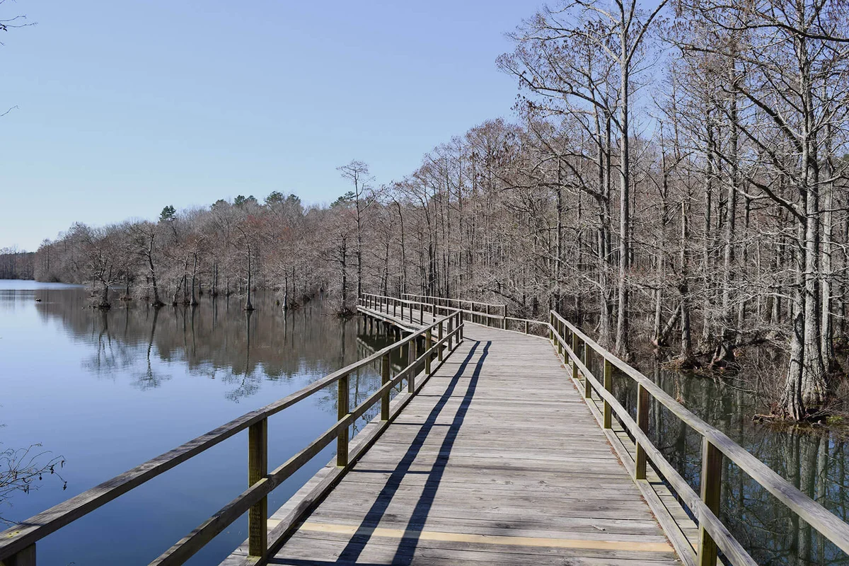 Fishing pier on Spring Lake in Wall Doxey State Park, Mississippi