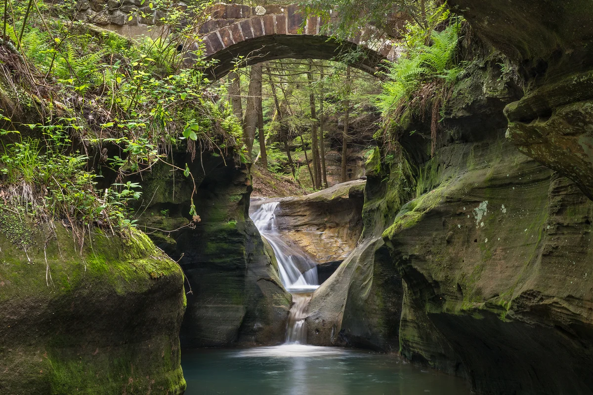Waterfall in Old Mans Cave Hocking HIlls State Park in Ohio
