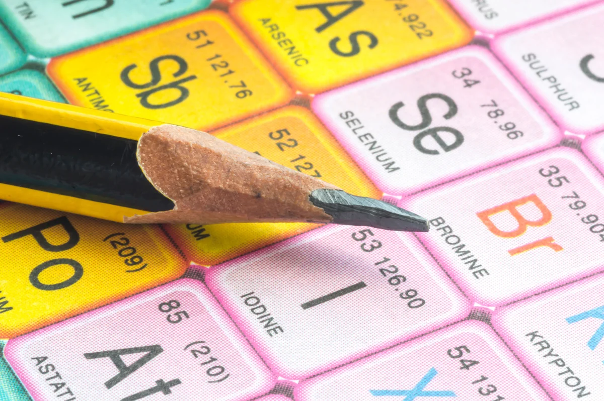 Close-Up Of Pencil On Periodic Table