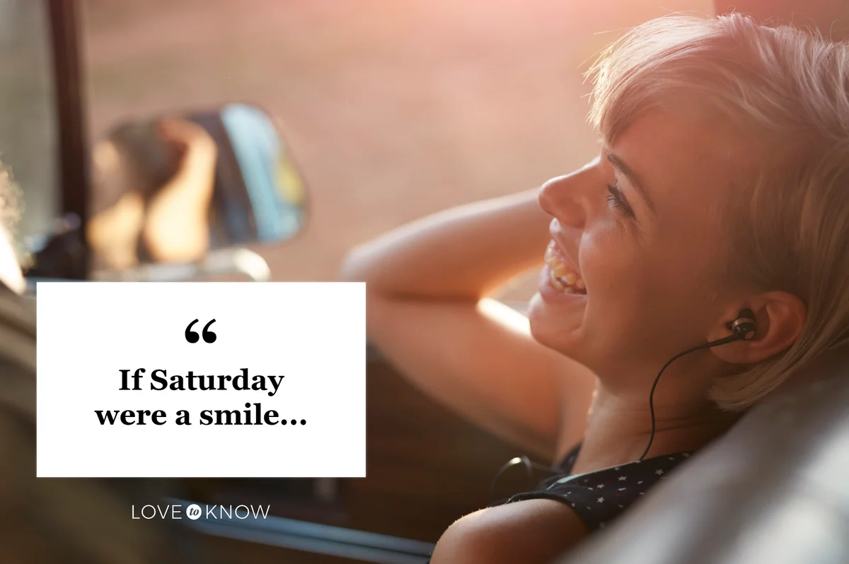 Saturday quote woman riding in car and smiling