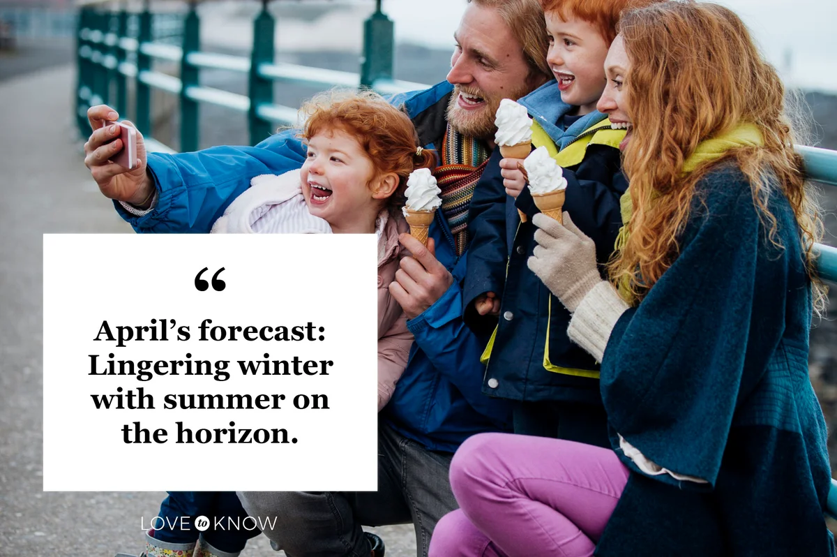 family with ice cream cones posing for picture on cold day