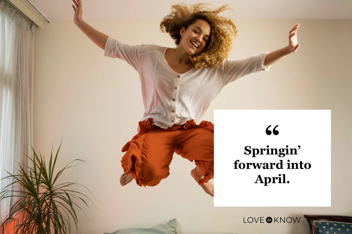 happy woman jumping on bed