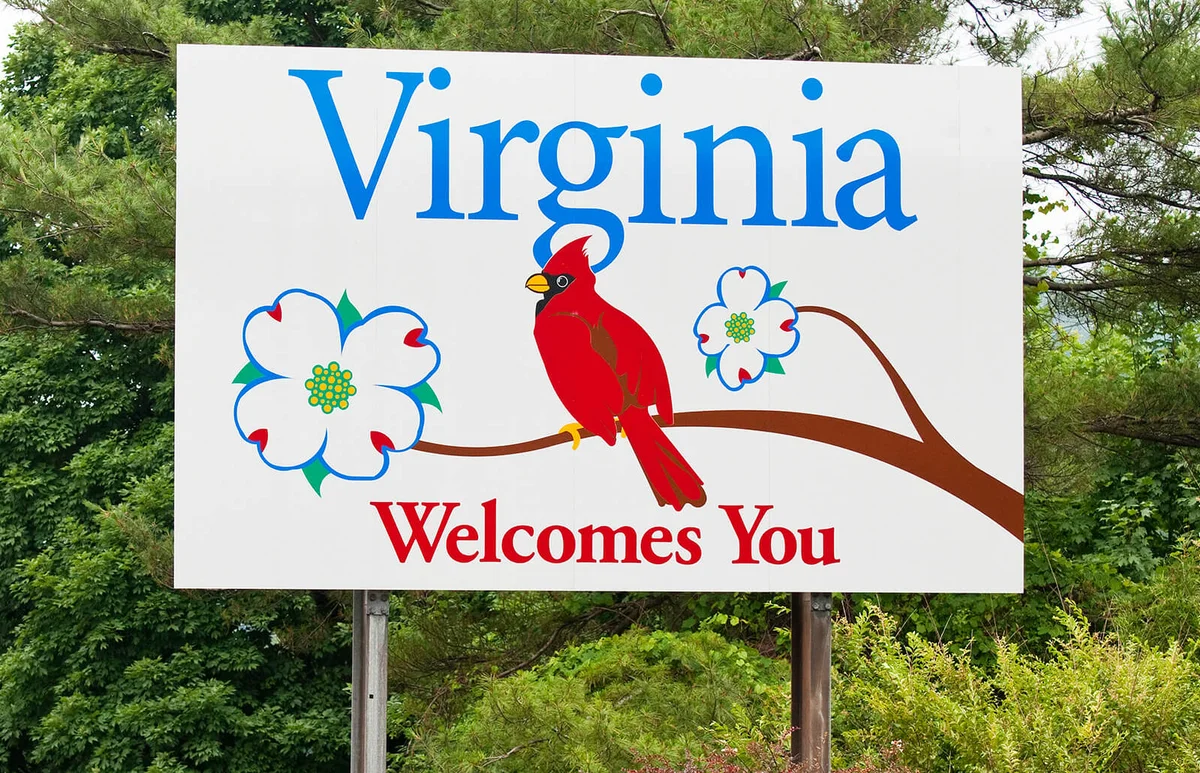 welcome sign at the Virginia state line