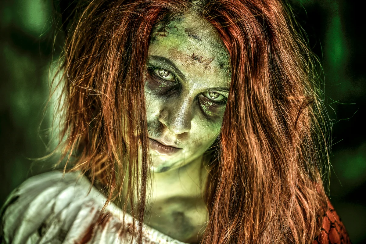 Woman dressed in zombie costume
