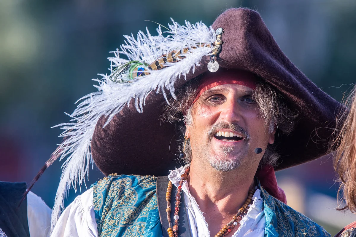 Michael Heuel as "Long John Silver" performs in a scene at a press screening of the current production of "A Kingdom Before the Wind." | Getty Editorial Use