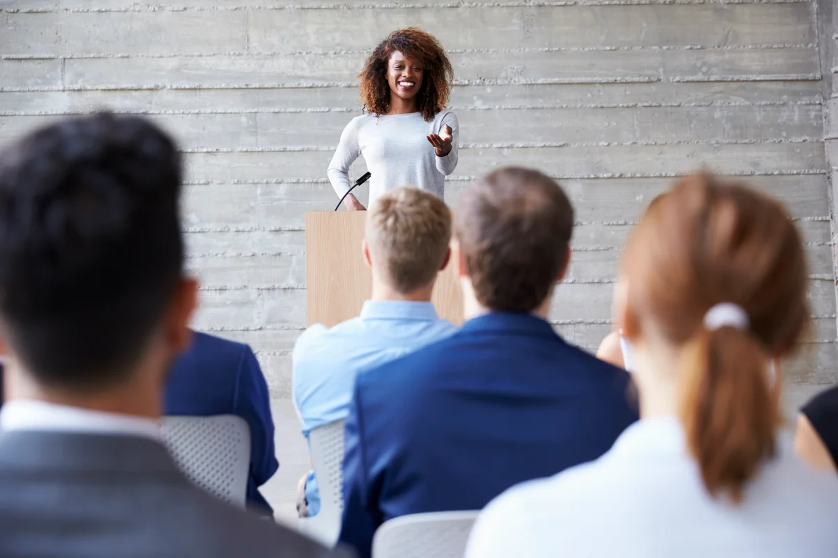 Businesswoman giving speech