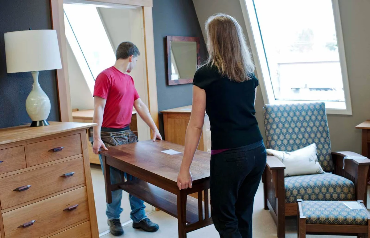 Rearranging furniture showroom