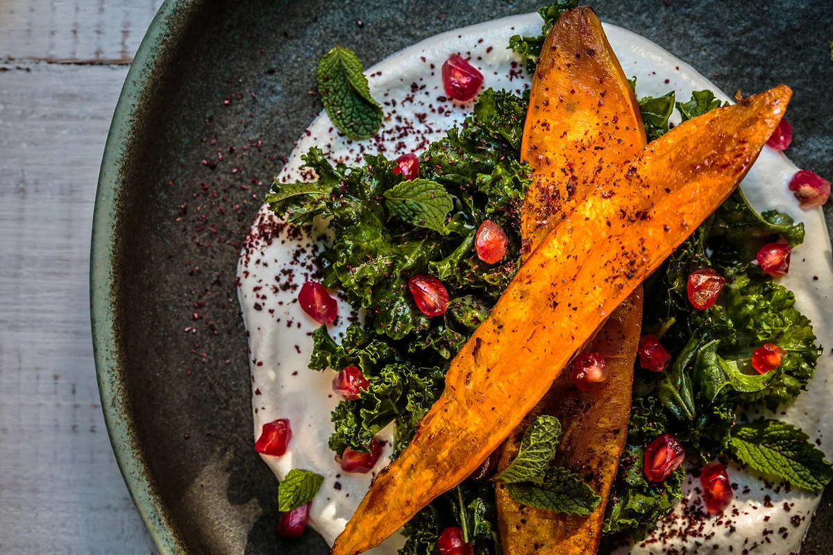 Thanksgiving Sweet Potato and Kale Close Up