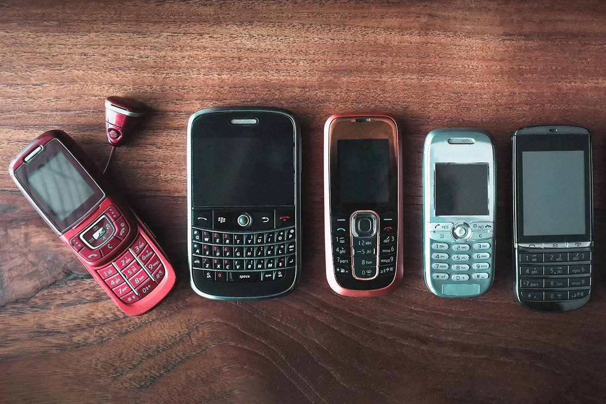 Directly Above View Of Mobile Phones On Table