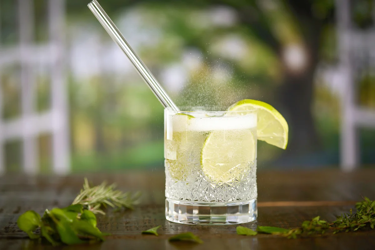 Glass of Gin and tonic with ice and lime