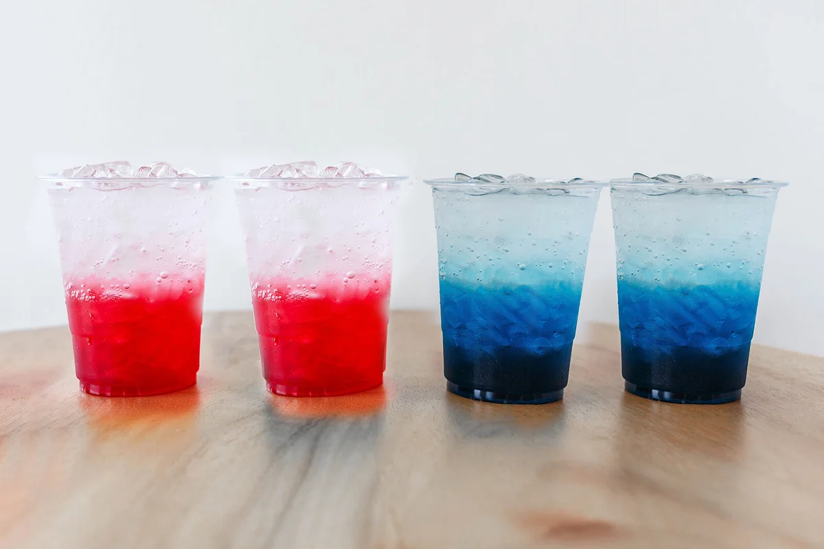 Soda drink set on wooden table