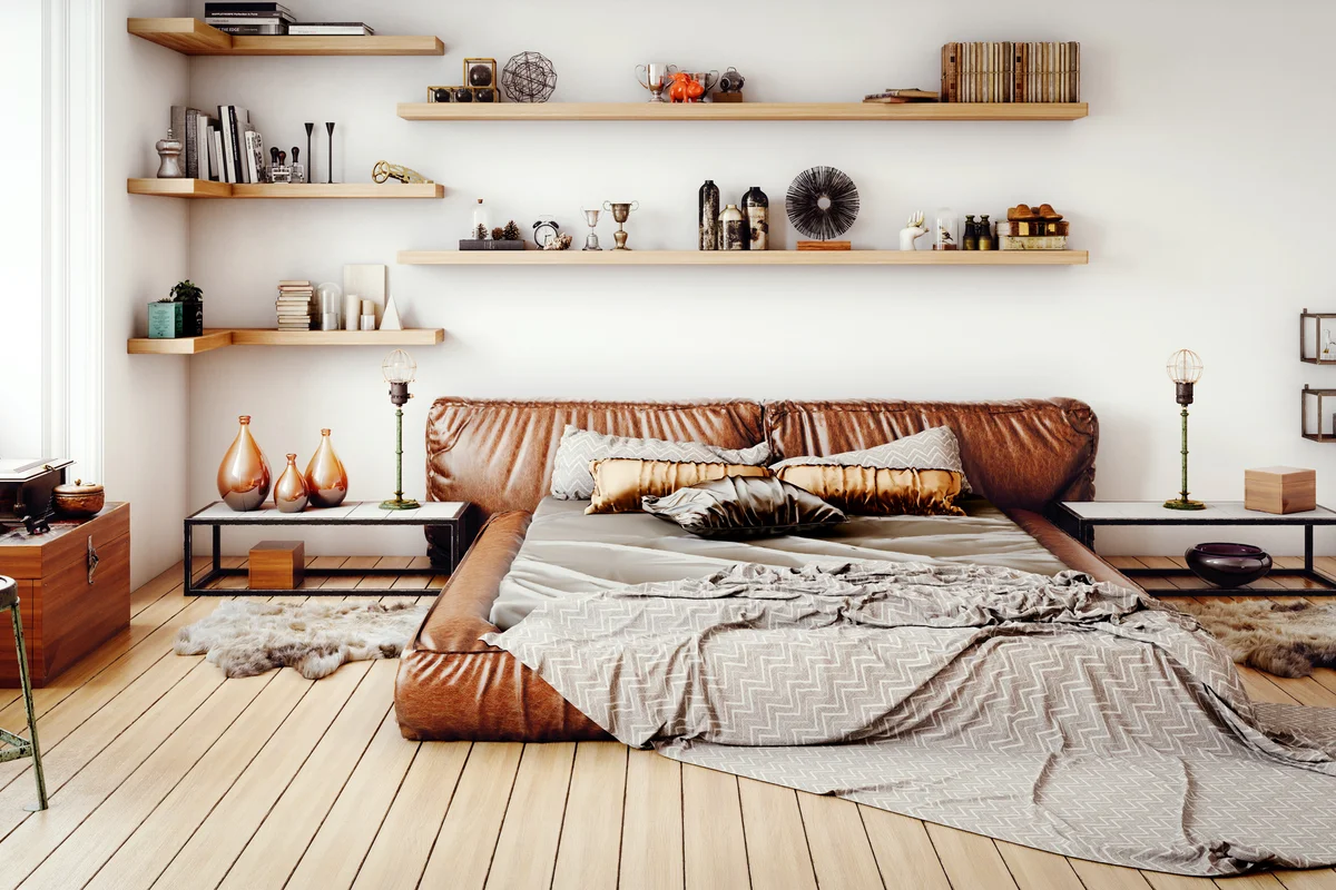 Guest room with shelves