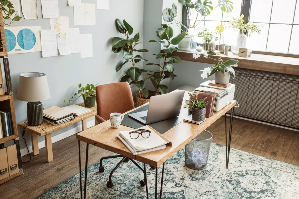 Modern office at home with rug