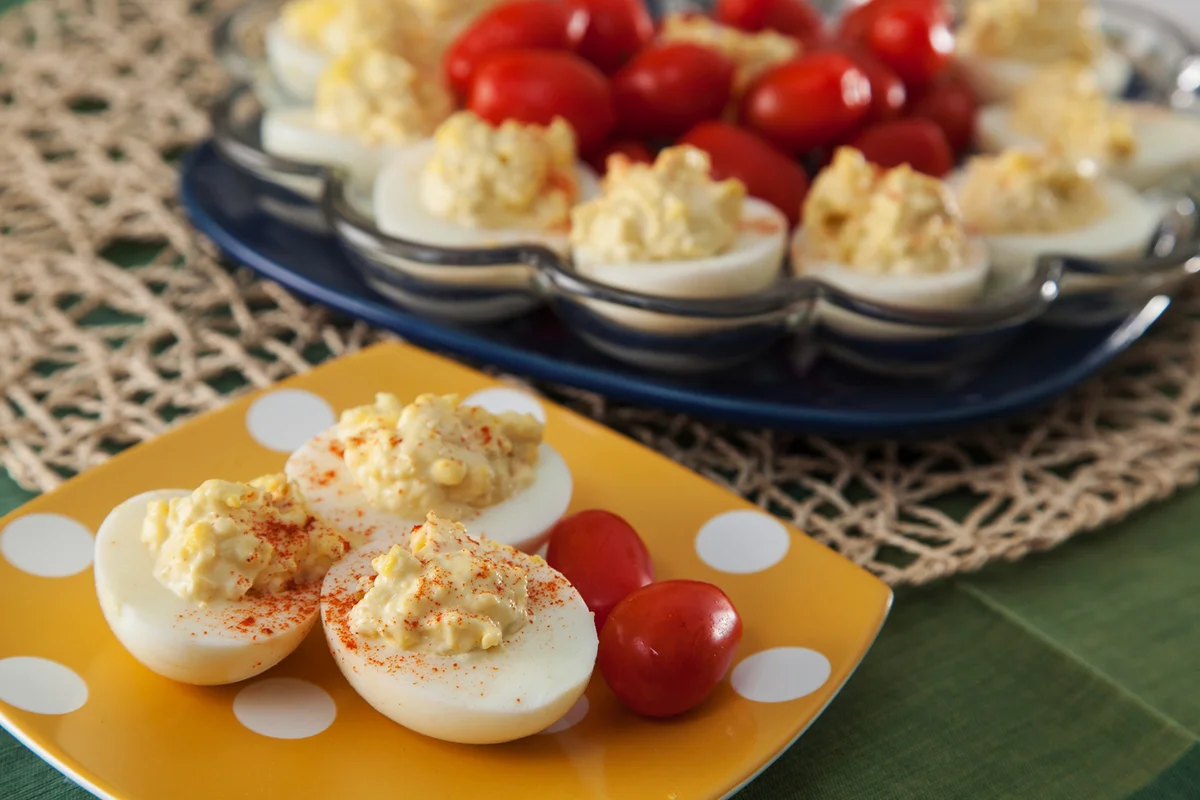 Deviled eggs ready for a party.