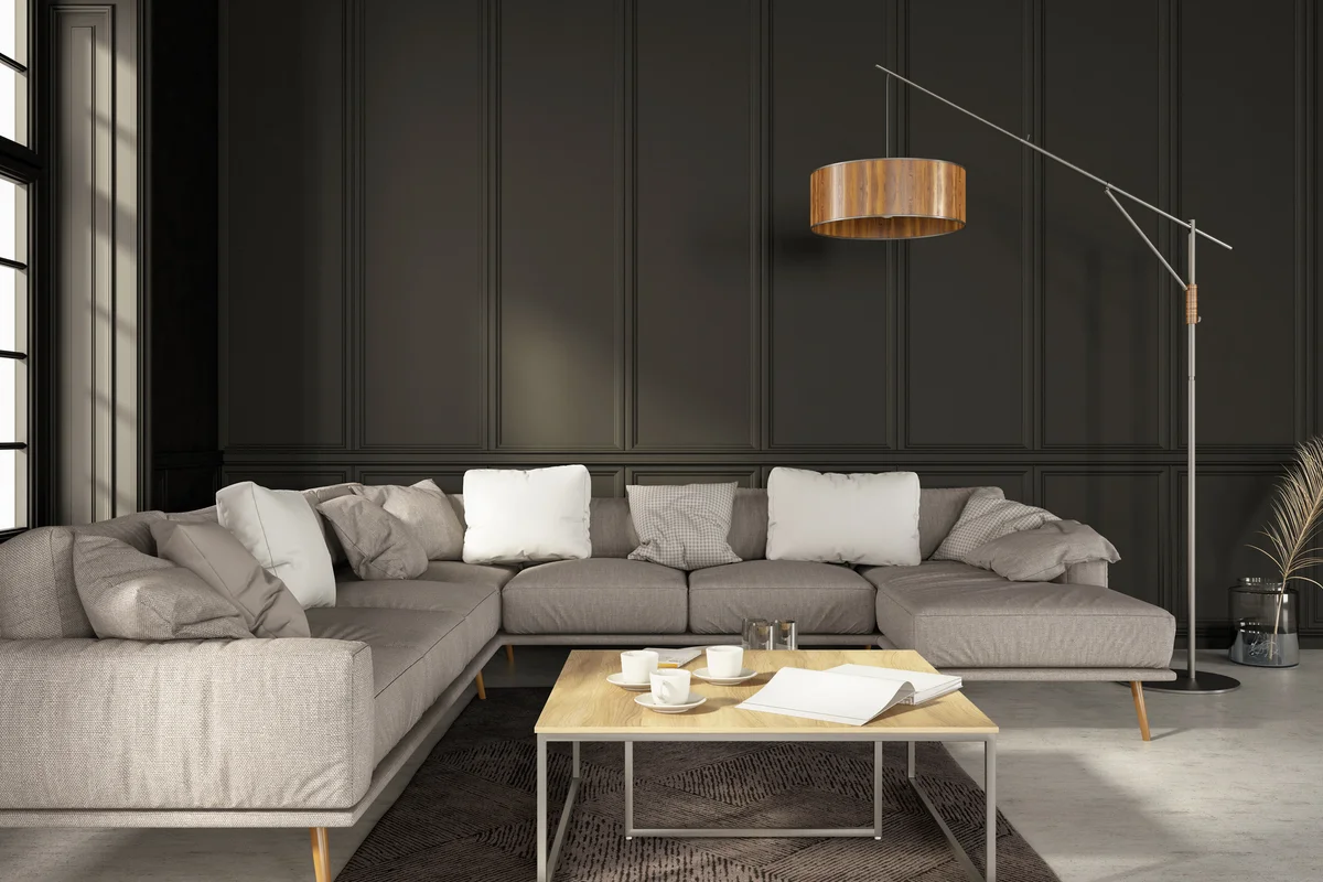 Dark Trim Modern Living Room with Corner Sofa