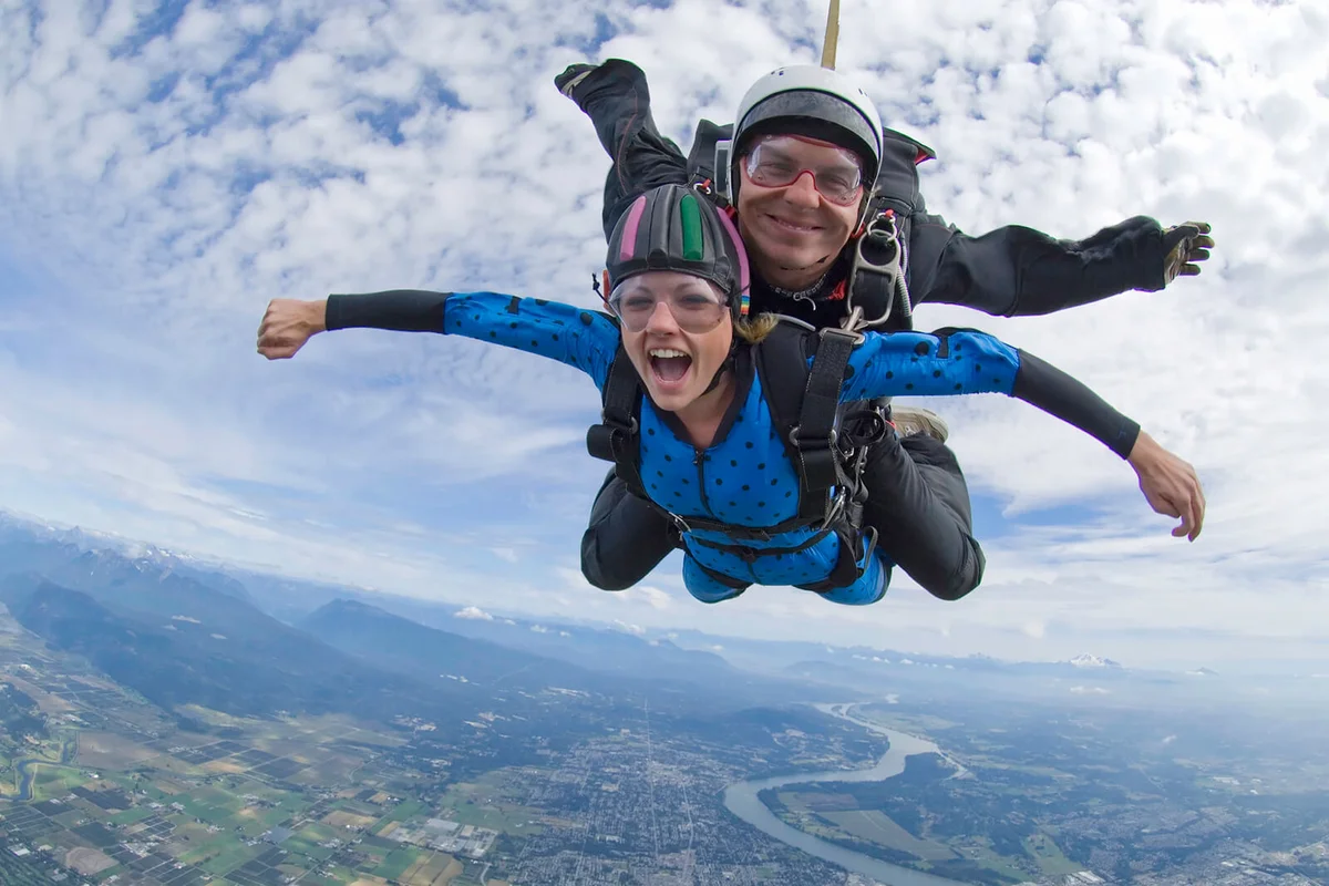 Tandem skydivers in freefall