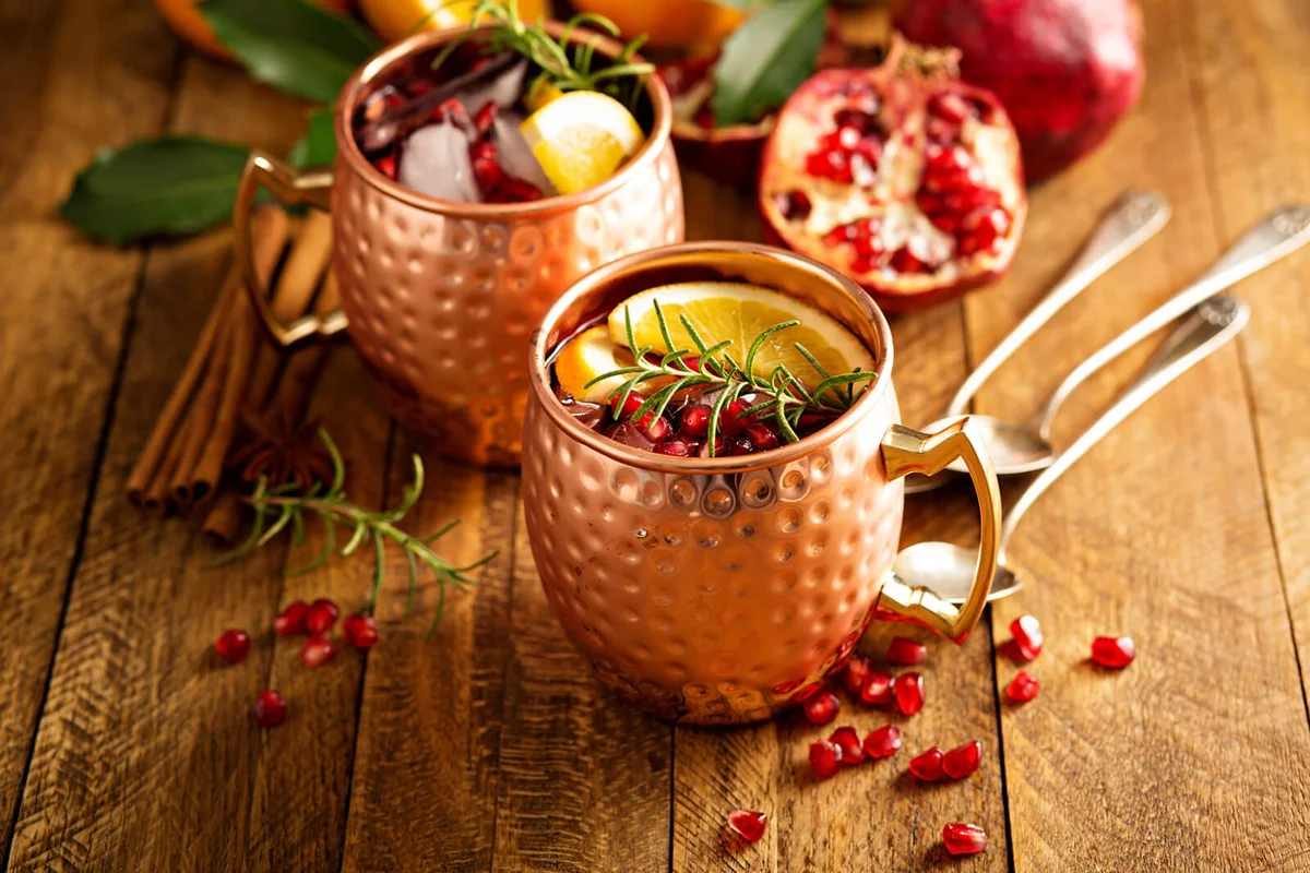 Christmas Moscow mule with pomegranate and orange