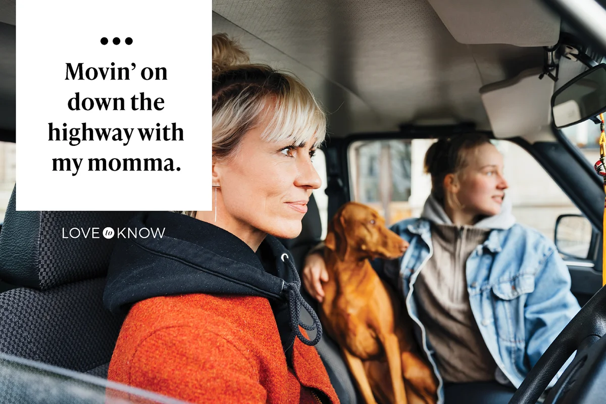 Mom Driving Car With Daughter And Pet Dog