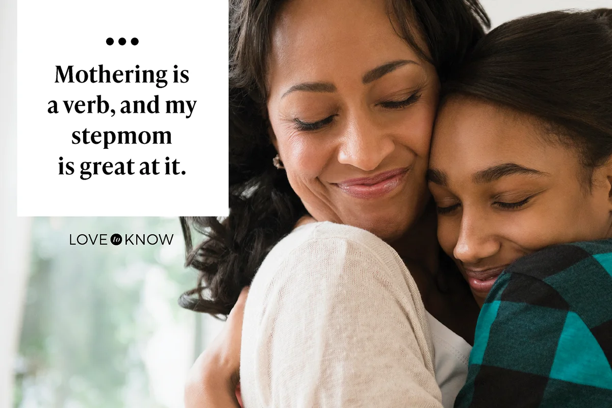 Stepmother and daughter hugging