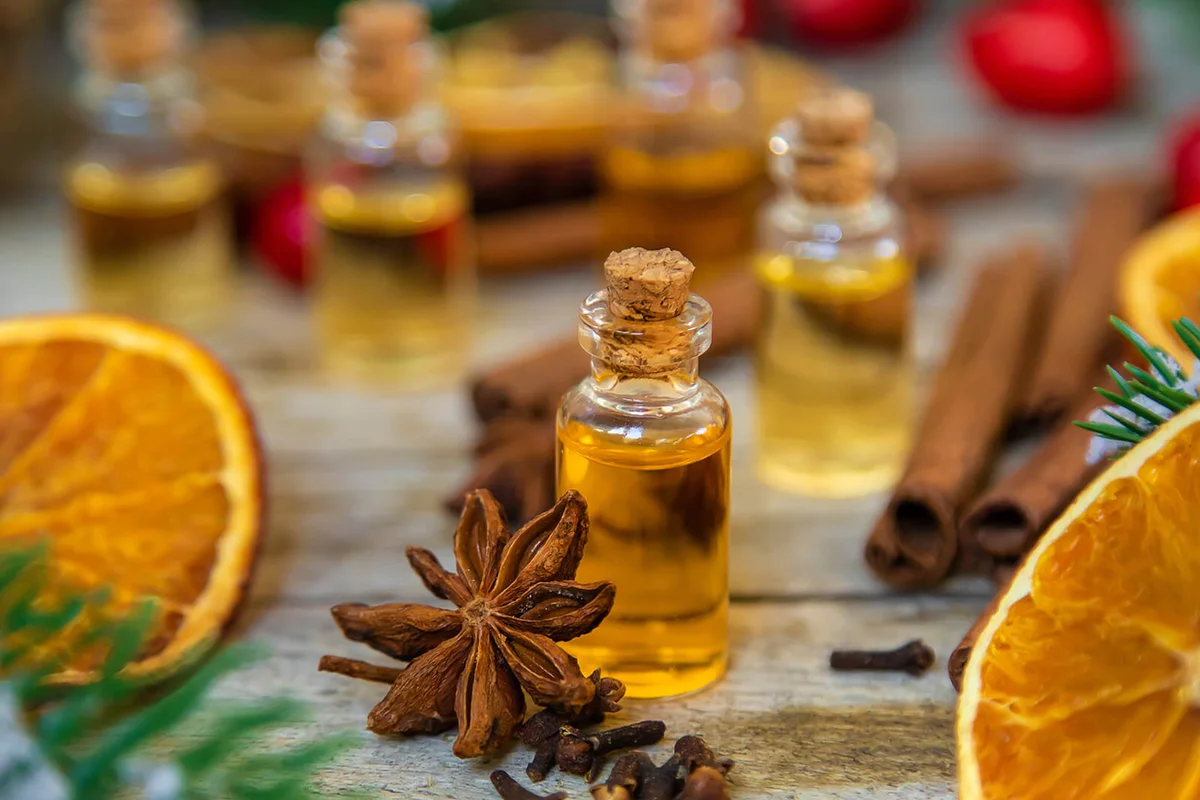 Christmas essential oils in small bottles