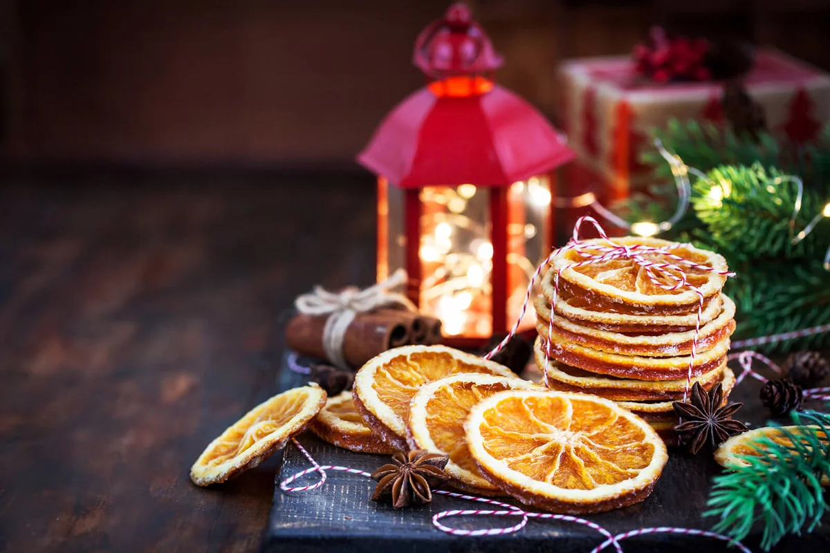 Dried oranges on Holiday Christma