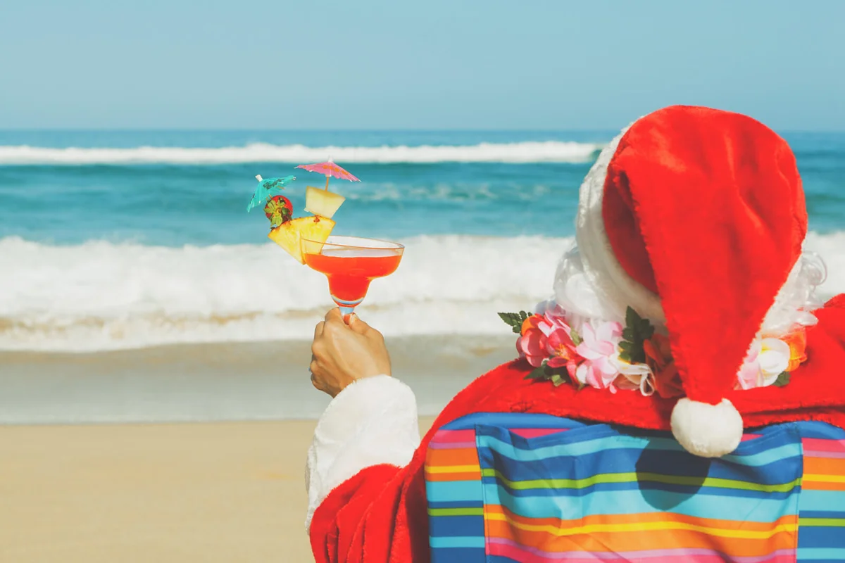 Christmas Santa Claus Enjoying Tropical Beach Vacation Holiday Travel