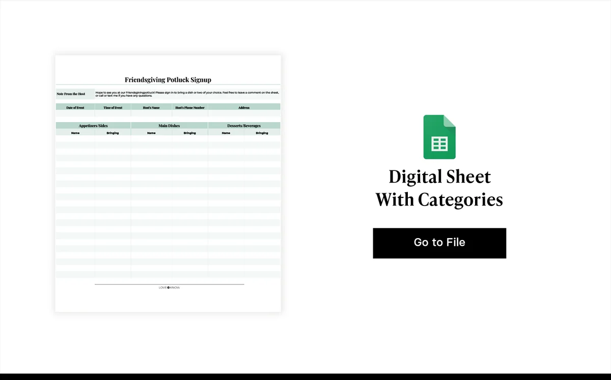 Digital Friendsgiving Sign-Up Sheet With Categories
