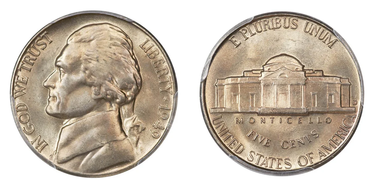 1949-D D Over S Full Steps Jefferson Nickel