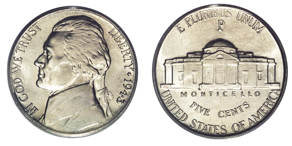 1943/2-P Full Steps Jefferson Nickel
