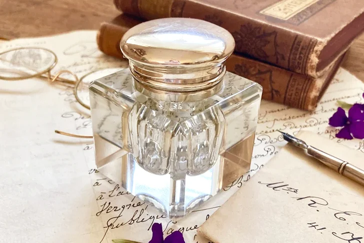 Antique cut glass inkwell
