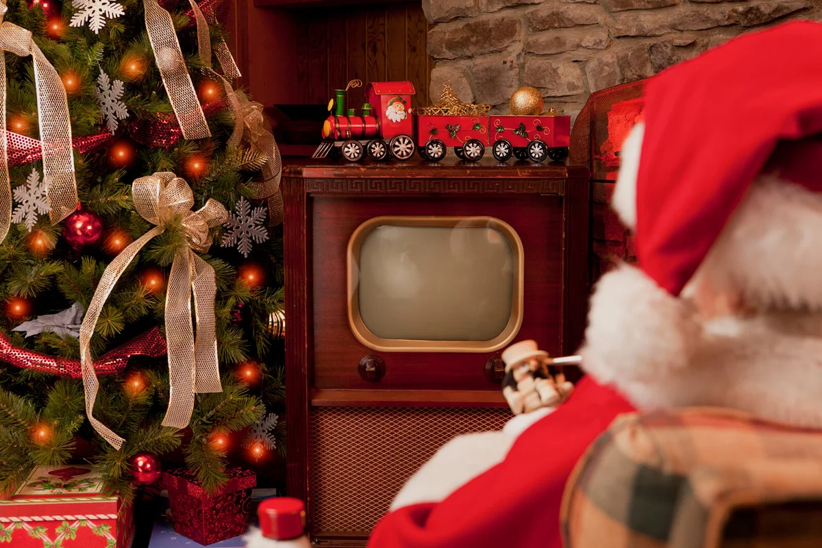 Santa Claus ready to watch TV Christmas Specials