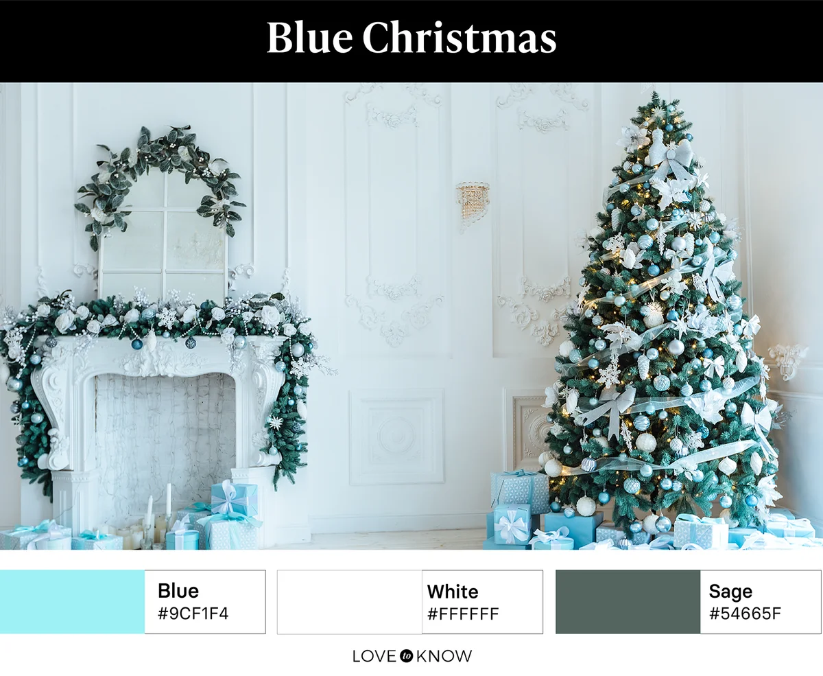 Christmas Tree in room using blue christmas color palette