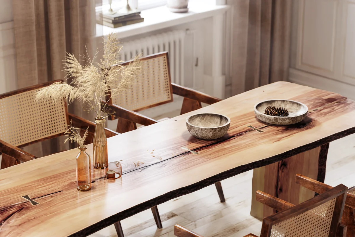 Rough edge plank dining table